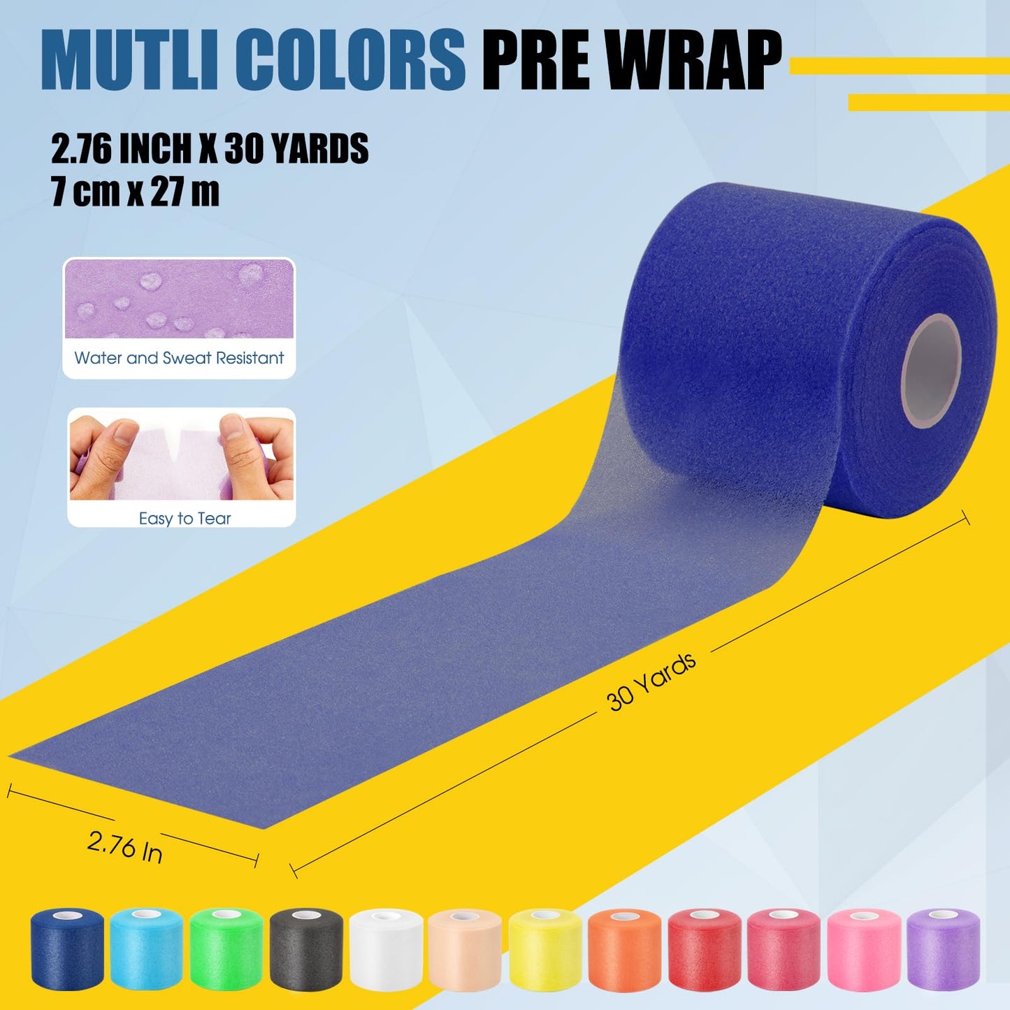 Pre Wrap Athletic Tape 2 Pack, 2.76 Inch x 30 Yards Athletic Tape Sports Prewrap, Foam Underwrap for Ankle Wrist Knee Elbow Hair Soccer, Dark Blue