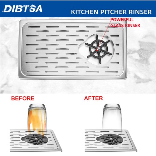 DIBTSA Pitcher Rinser, Espresso Rinser with Spray, Drain and Drip Tray, Stainless Steel Bar Glass Rinser for Sink, Cup Washer for Home Kitchen Hotel Cafe Restaurant (16.7x9.1x1.2 Inch)