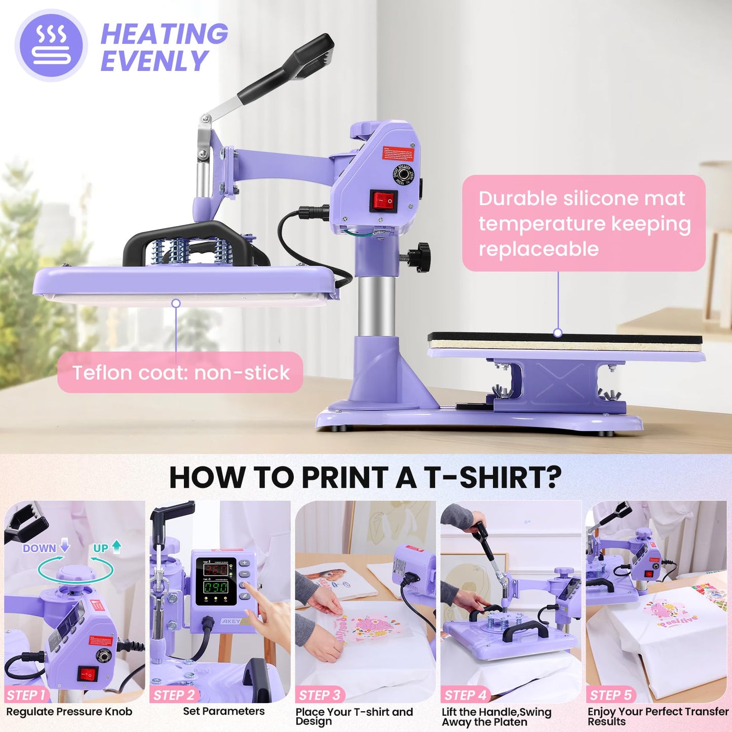 AKEYDIY Upgraded Heat Press Machine 8 in 1 Combo,Digital Multifunction Shirt Press Machine for T Shirts12 X15 Sublimation Machine 360-Degree Swing Away Dual-Tube Heating for DIY T-Shirts Cap & Mugs