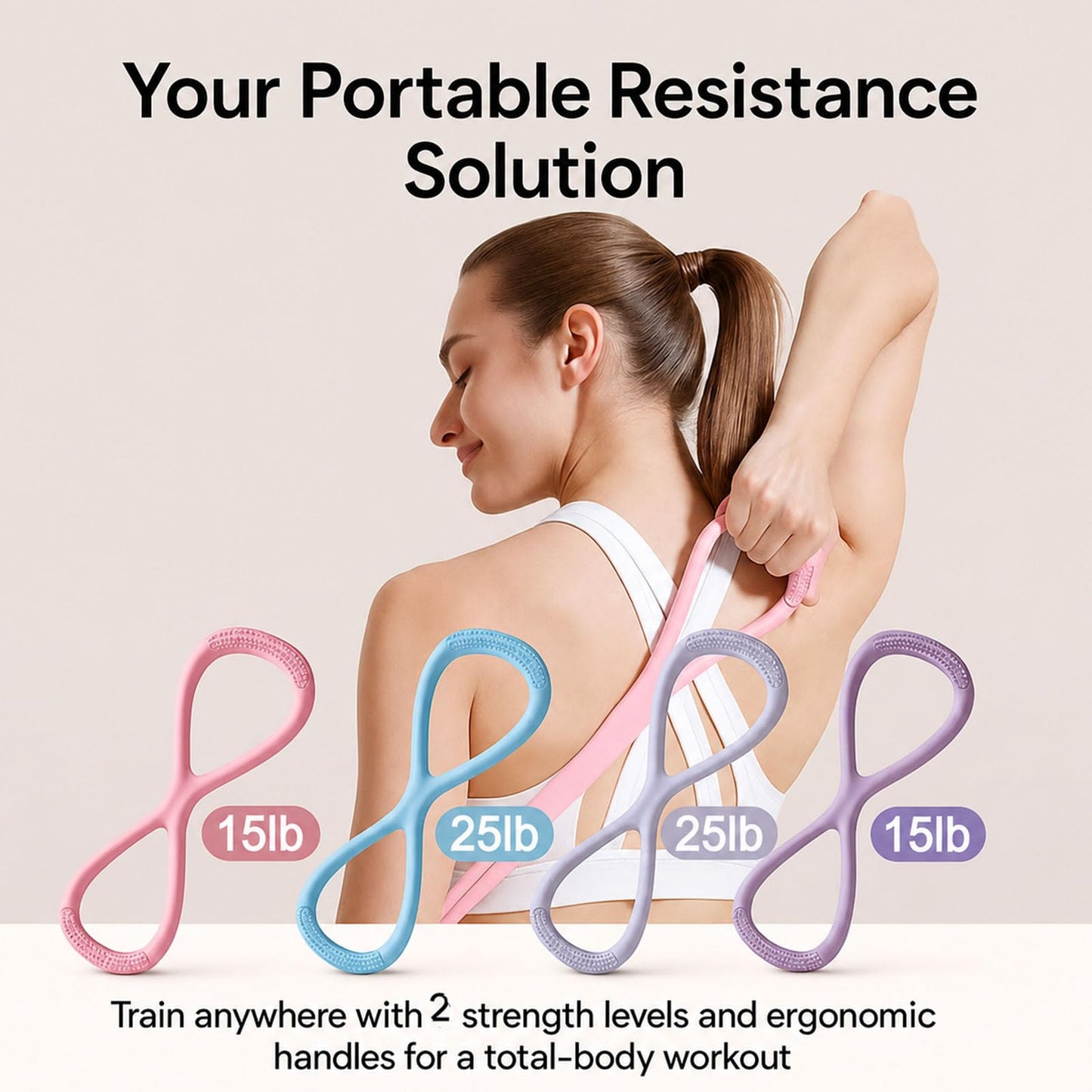 Resistance Bands with Handles,Figure 8 Resistance Band Elastic Fitness Bands Exercise Band for Home Yoga Gym Workout Grey 25LB