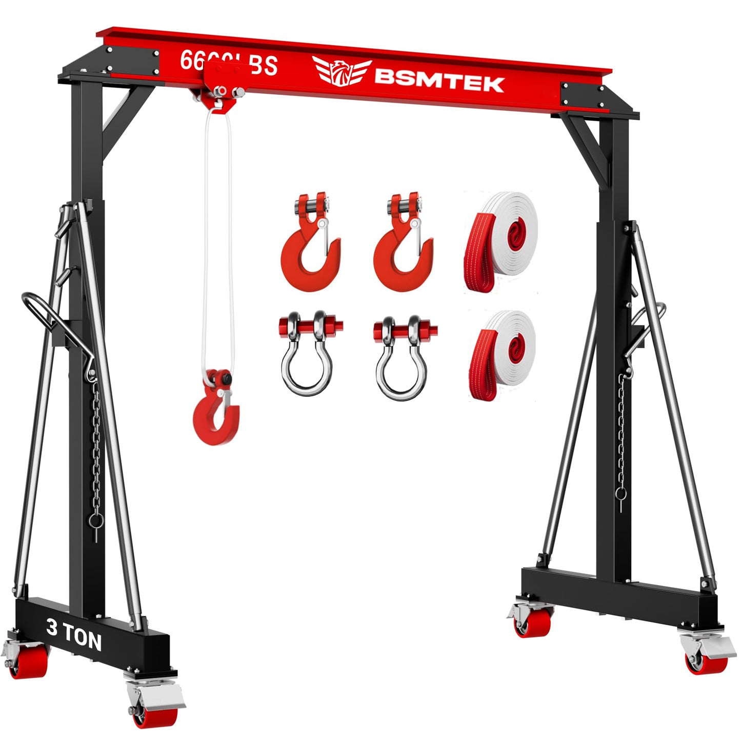 3 Ton Gantry Crane MAX6600LBS, Upgraded Trolley, Adjustable Height (8.53-12.47 FT), Width (8.53 FT), Steel I-Beam Construction, Portable Shop Hoist for Factories, Warehouses