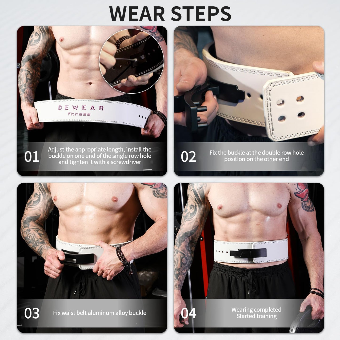 Genuine Leather Weight Lifting Belt with Lever Buckle, 10mm Thick 4" Leather Lumbar Back Support, Gym Belts Ideal for Training, Weightlifting, Bodybuilding, Squats and Deadlifts (White, L (40"-44"))