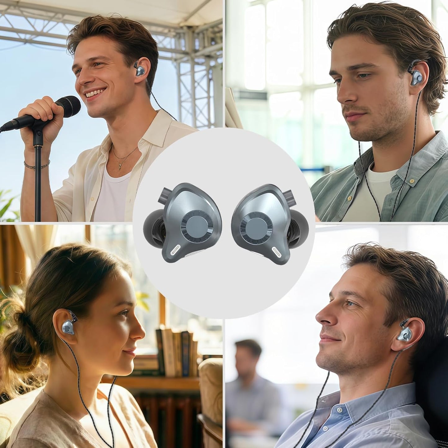 3.5mm 2 Singer/Musicians/Drummers in Ear Monitor Headphones, HiFi IEM Wired Earbuds, Deep Bass Sound Isolating