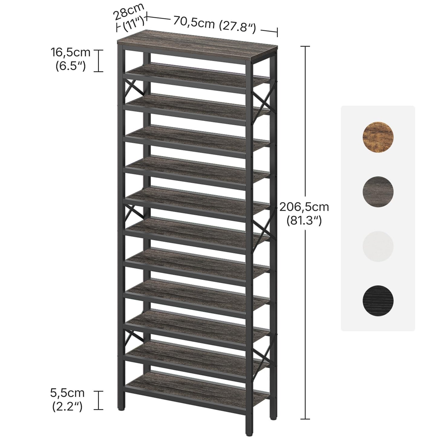 YATINEY 6-Tier Shoe Rack and 12-Tier Tall Shoe Rack Organizer, Wooden Shoe Storage for Closet Holds 48 Pairs, Sturdy Shoe Shelf with X-Shaped Metal Support, for Entryway SS06BR-SS212BC
