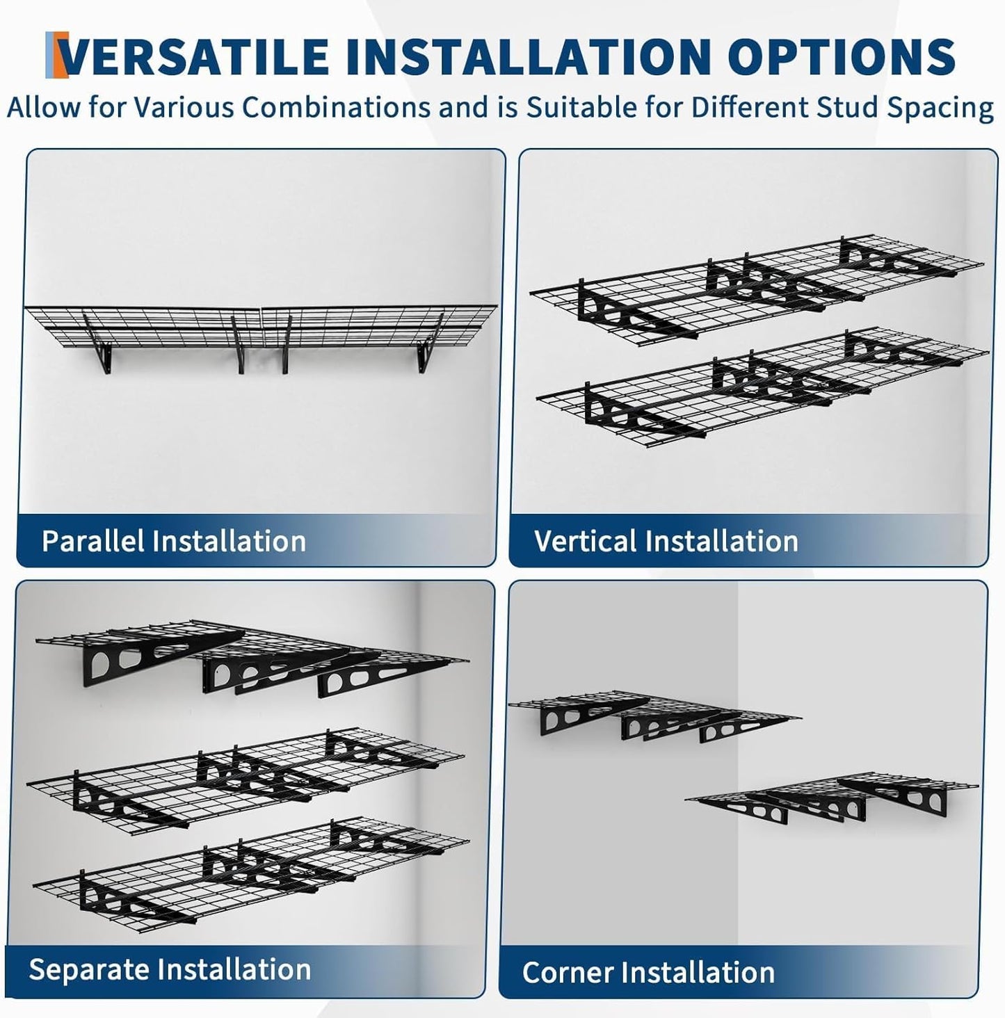 Skiennix Heavy Duty Wall Shelves - 2 Pack 2x6 FT Adjustable Garage Storage | 1600 LBS Capacity, Black