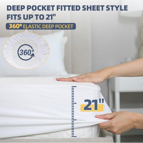 2 Pack Waterproof Mattress Protector Queen Size, Cooling Mattress Cover Queen Size Bed Soft Breathable Mattress Pad Cover Fitted 8-21'' Deep Pocket, Vinyl Free