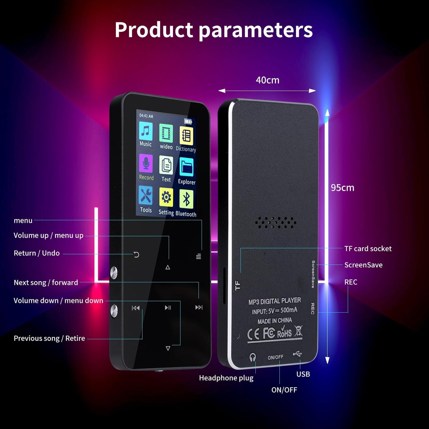 VelXurra 144GB Mp3 Player,Music Playe Portable Digital Music Player/Video/Voice Record/FM Radio/E-Book Reader/Photo