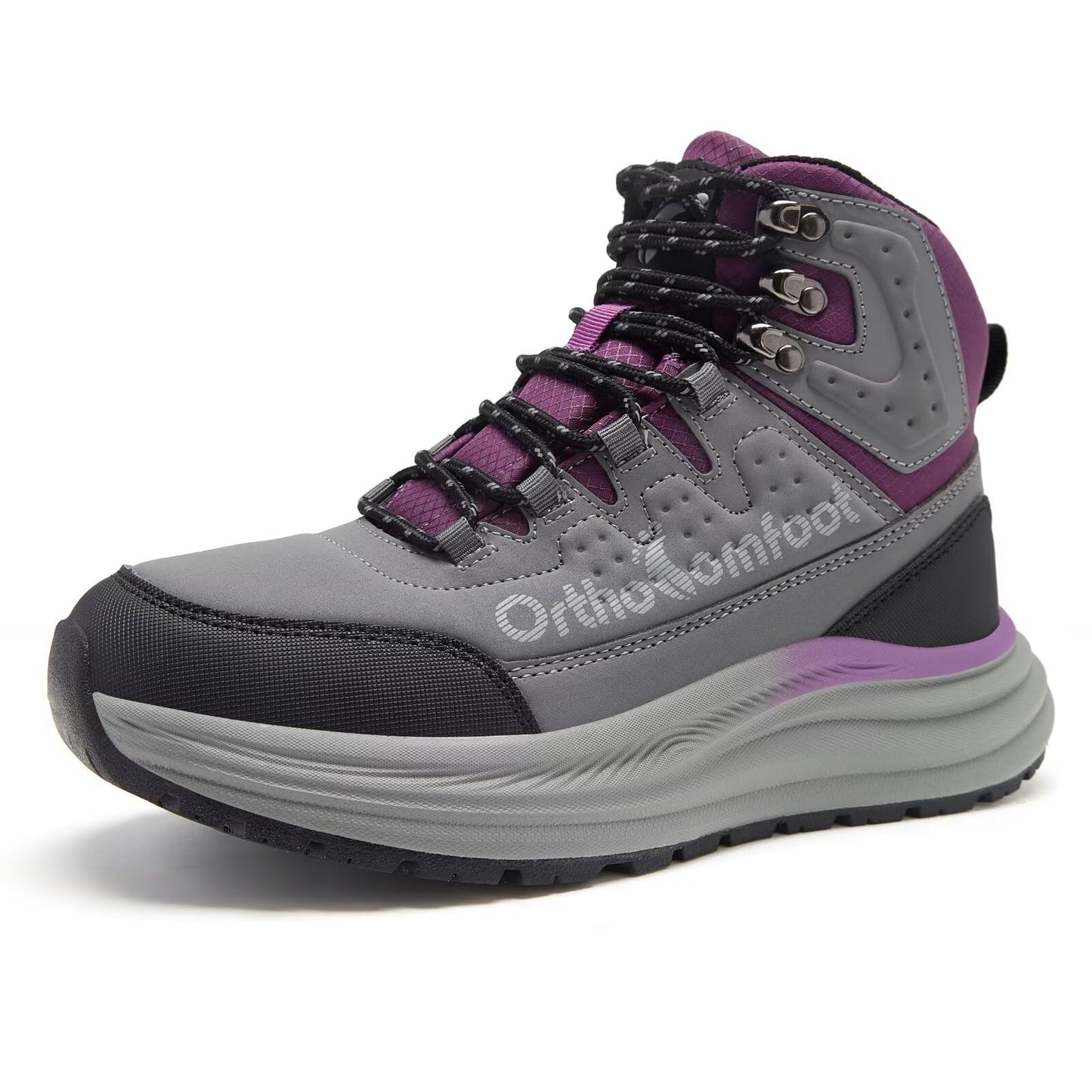 Women's Orthopedic Non Slip Mid Trekking Hiking Boot: Plantar Fasciitis Orthotic Arch Support Bunions Recovery Fashion Sneakers, Comfortable Stylish Office Working Standing Walking Shoes Grey Size 8.5