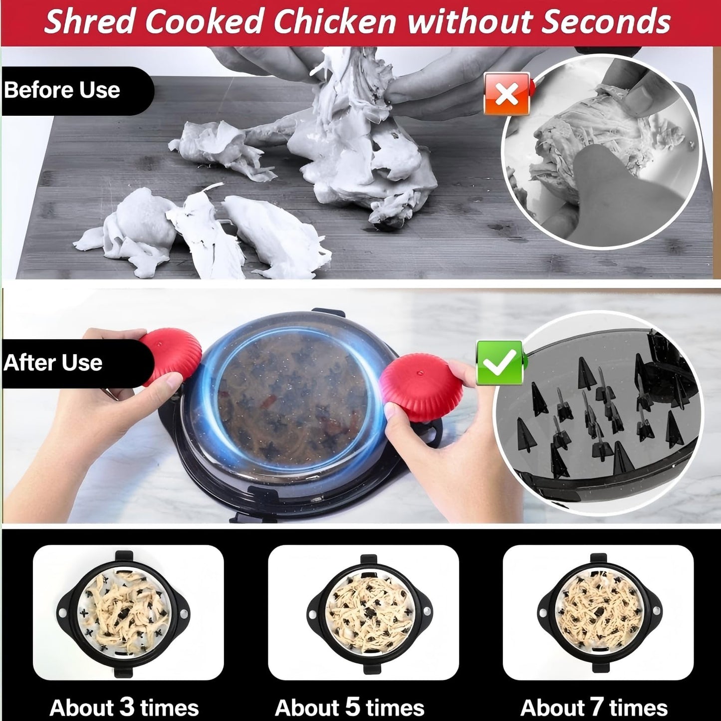 Chicken Shredder Meat Shredder Tool Twist Large - Chicken Breast Shredder Tool with Stainless Steel Spikes Shredding Tool for Shredded Chicken Beef Pork Kitchen Gadgets Essentials (Red&Black)