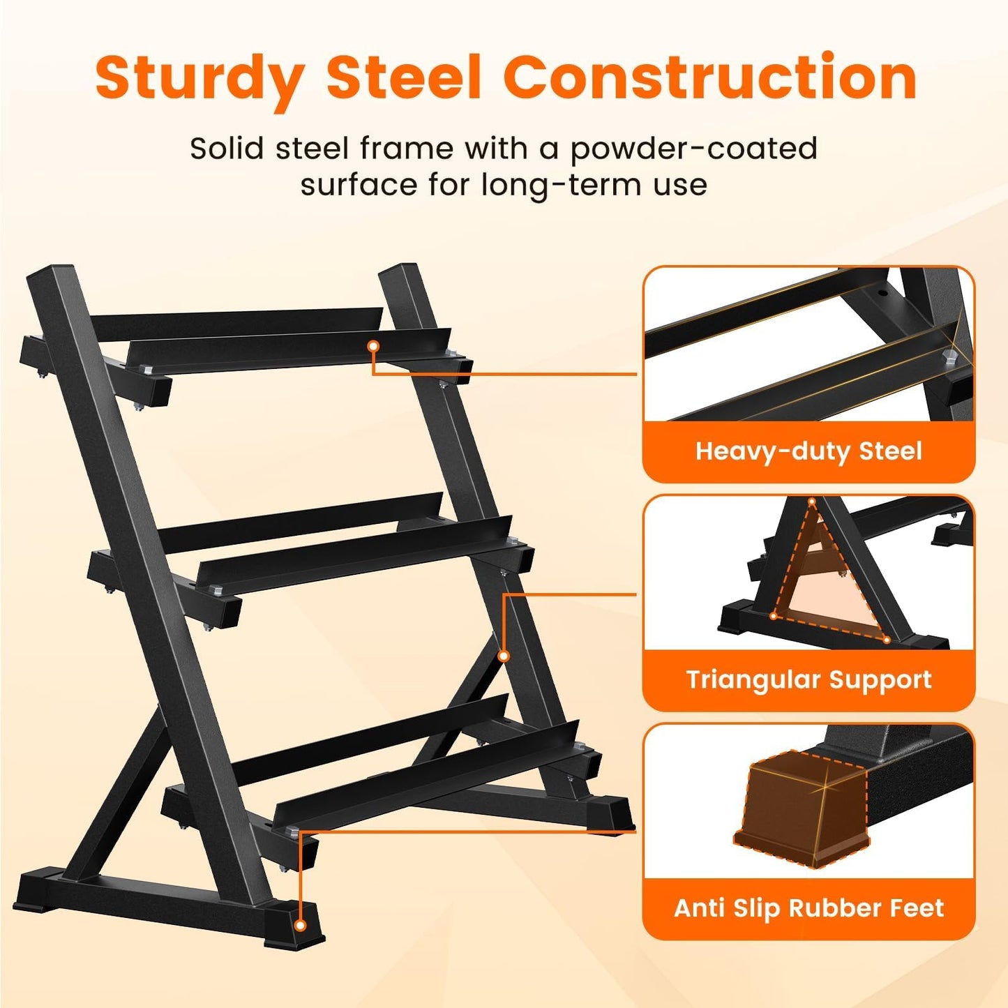 Dumbbell Rack, 3-Tier Dumbbell Weight Rack for Home Gym, Dumbbell Set for Dumbbell Kettlebell Barbell, Heavy Duty Weight Storage Organizer, Dumbbell Rack Stand Only
