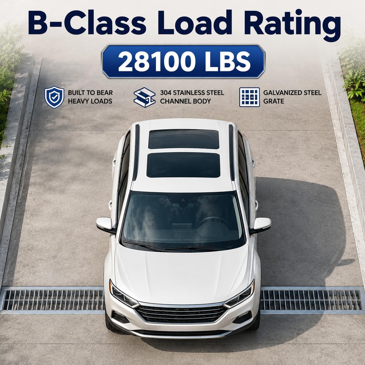 TONGMO 304 Stainless Steel Channel Drain with Stainless Steel Grate, 39.4" x 9" x 6" Heavy-Duty Trench Drain System, Class C Load Rating (55,000 lbs) for Driveways, Commercial Areas & Industrial Sites