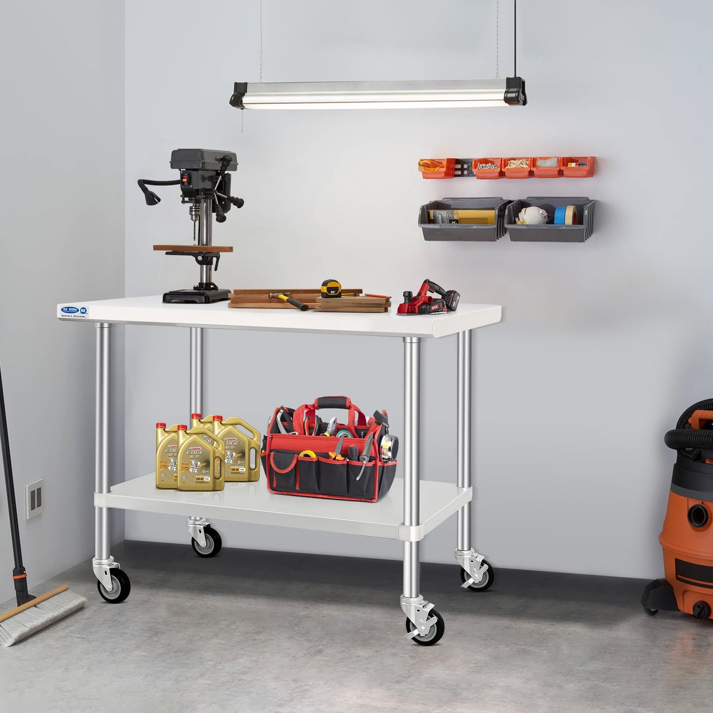 HARDURA Stainless Steel Table with Wheels 30 x 48 Inches Kitchen Prep Table Heavy Duty Stainless Steel Workbench with Aluminium Corner Undershelf NSF 304 Metel Table for Commercial Restaurant