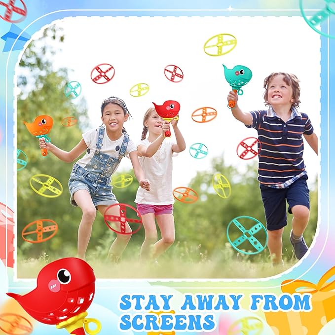 Set of 8 Flying Disc Launcher Toys Bulk Toys for Kids Include String Launchers & Discs Manual Capture Catching Game Flying Toy for Boy Girl Birthday Party Favors