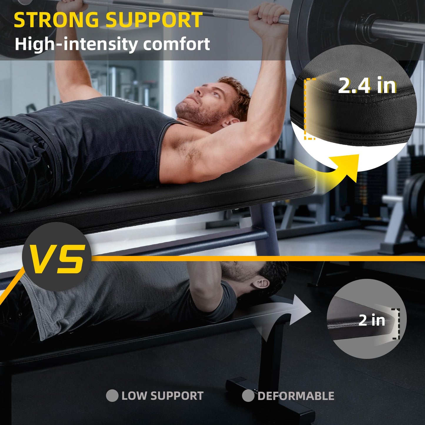 HEMERIS Flat Weight Bench 43 Inch, 2.4 Inch Thick Pad Workout Bench 660 LBS Bench Press Exercise Equipment for Home Gym Strength Weight Training(Black)