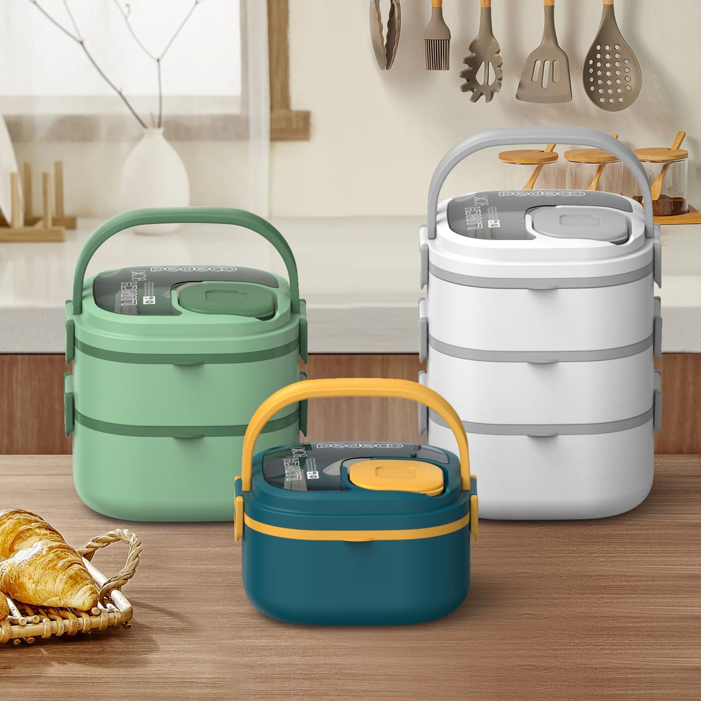 PEDECO Single-Layer Bento Lunch Box for Kids & Adults with Removable Stainless Steel Lunch Container,Dressing Container,BPA-Free,Dishwasher Safe - Includes Utensil(White,Not Insulated)