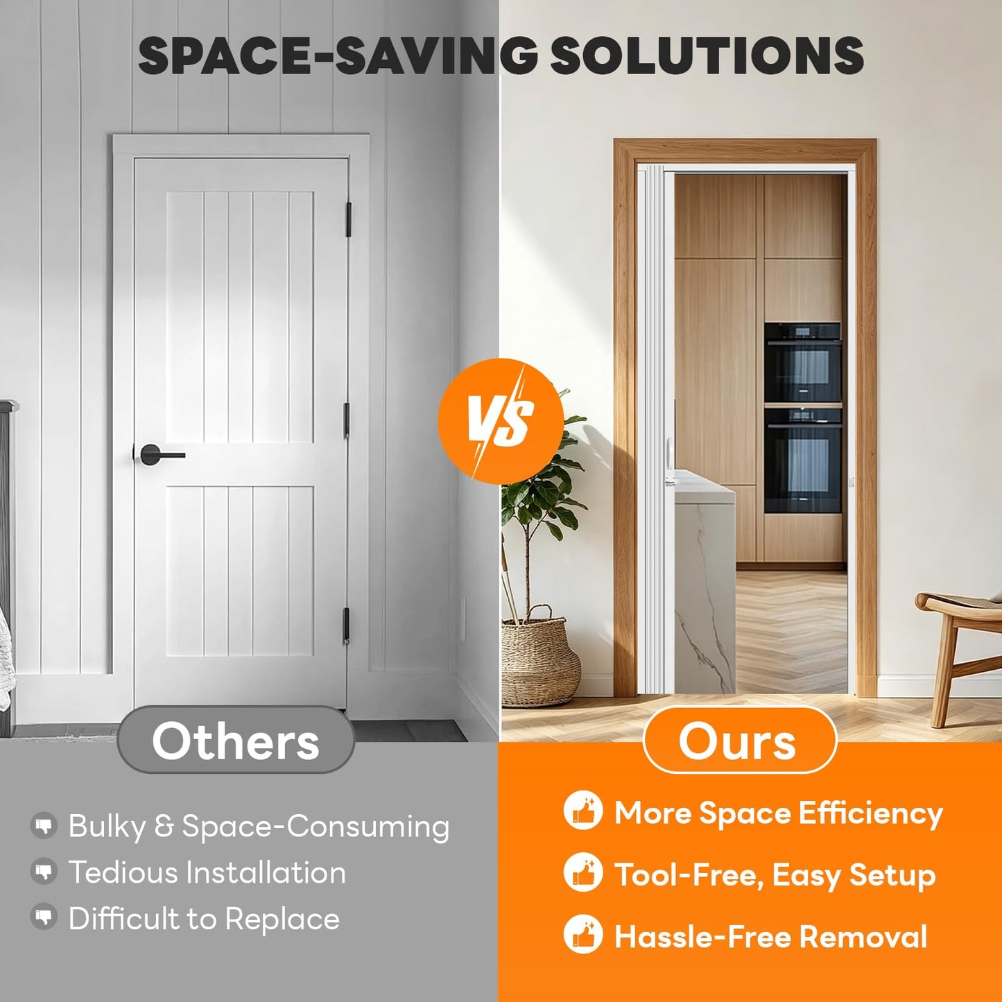CCBOYSHARDWARE 60x80in PVC Accordion Door, Folding Interior Door with Lock and Handle, Space-Saving Double-Layer Bifold Door for Closet, Pantry & Room Divider, Easy to Clean, Trimmable