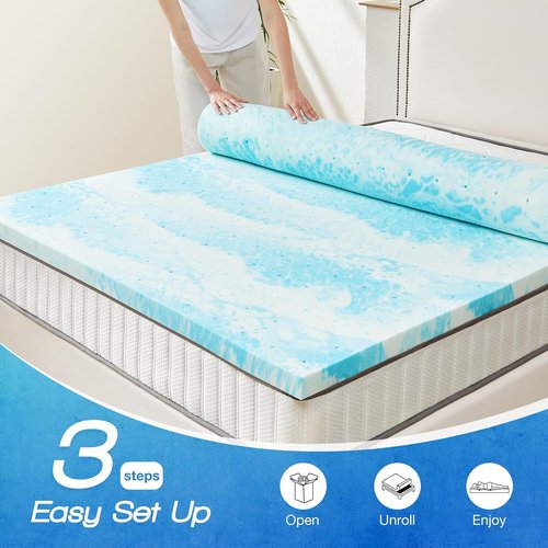 Mattress Topper King - 2 Inch Cooling Gel Memory Foam for Back Pain Relief | CertiPUR-US Certified