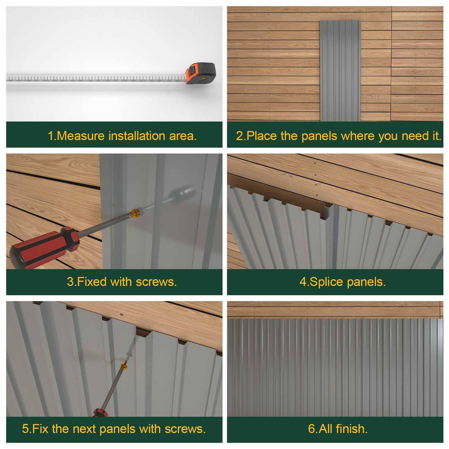 NeatiEase 10 Pcs Metal Roofing Panels, 6.1 Feet Corrugated Galvanized Roofing Panels Metal Siding Panels with Steel Screws for Pergola, Gazebo, Shed, Outdoor Storage, Chicken Coop, Patio,Garages