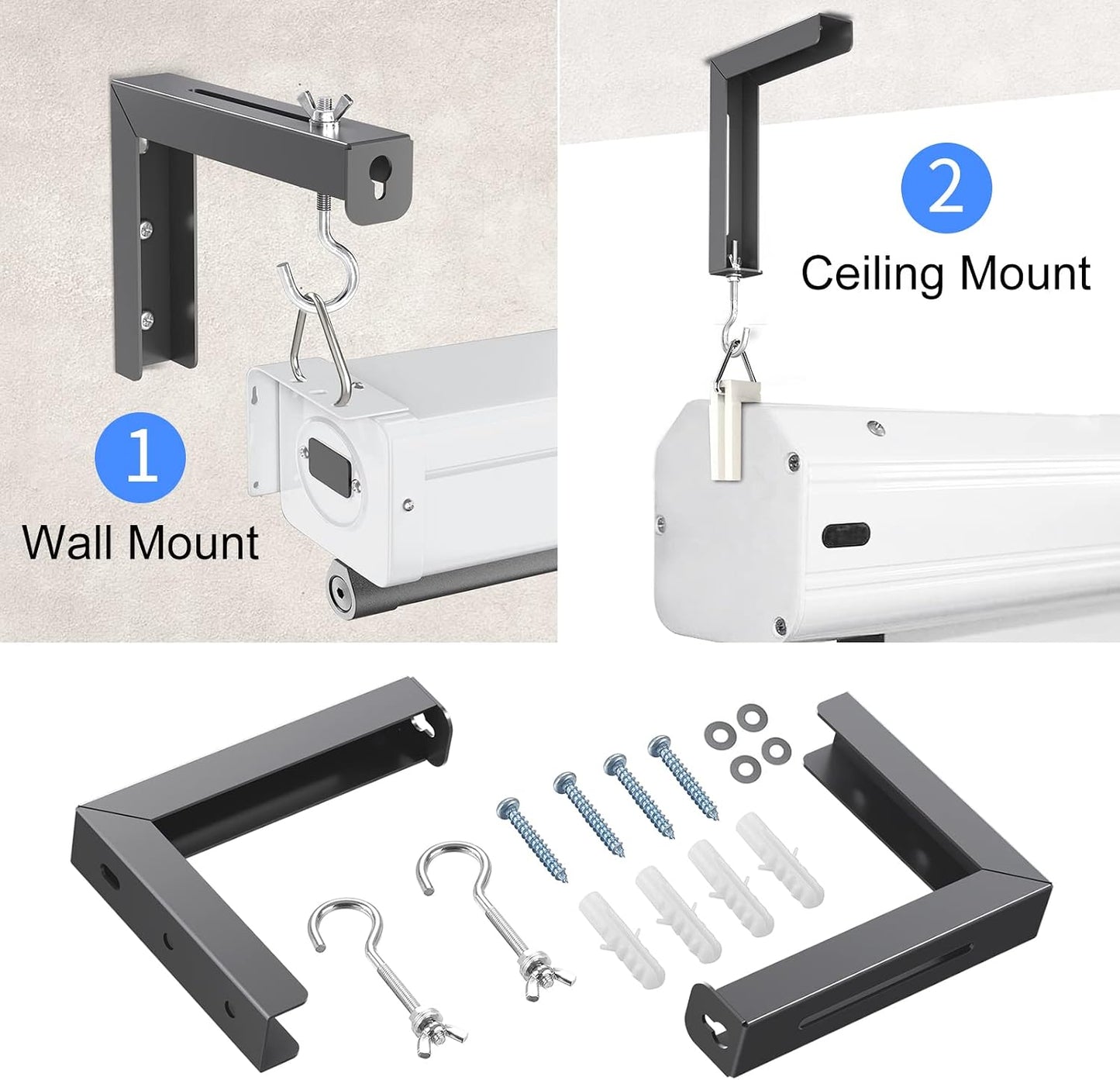 suptek 6 inch 66 lbs, 30 PRL001B, (1 Universal Projector Screen Wall Mount L-Brackets Wall Hanging Mount Adjustable