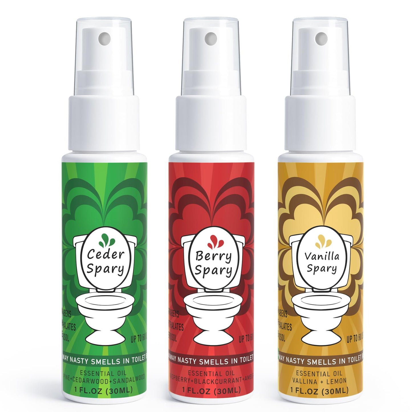 Toilet Spray for Poop 3 Pack, Travel Size Variety, Bathroom Odor Eliminator - Cedar Berry Vanilla