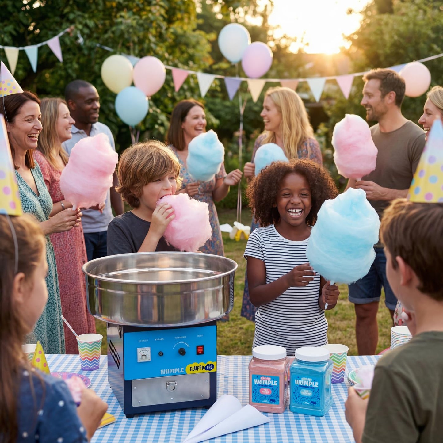 Wumple Professional Cotton Candy Machine - Commercial Electric Maker with Drawer & Large Stainless Steel Bowl - Fast Heat-Up - Perfect for Parties & Business - Blue