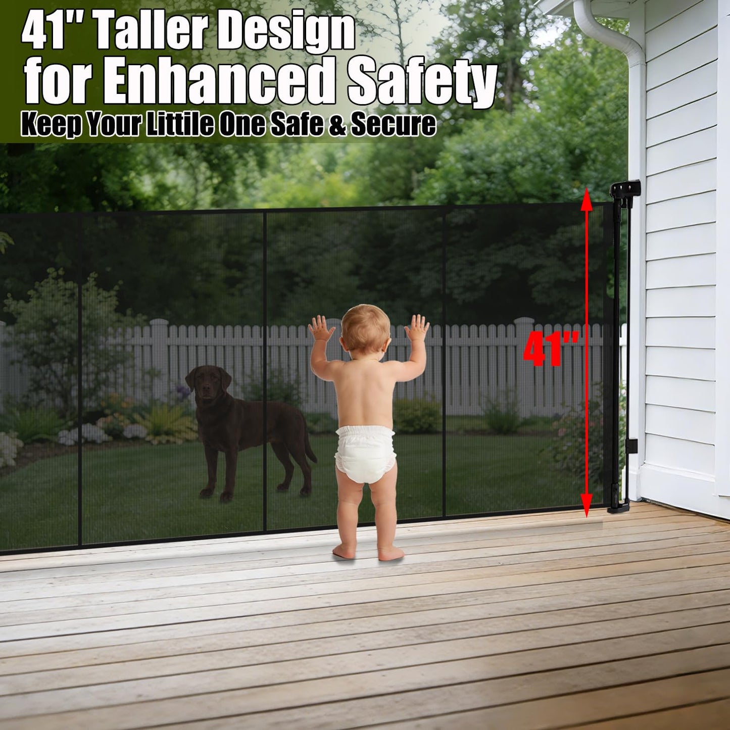 200" Retractable Baby Gates Extra Wide for Large Opening, 41" Extra Tall Retractable Dog Gate Pet Gates, Long Child Safety Mesh Gate with Fiberglass Rods for Stairs, Doorways, Hallways, Indoor/Outdoor