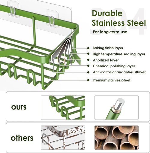 NESOMI Shower Caddy - Rustproof Stainless Steel Organizer with Soap Dish & Hooks | 7-Pack, No-Drill Storage
