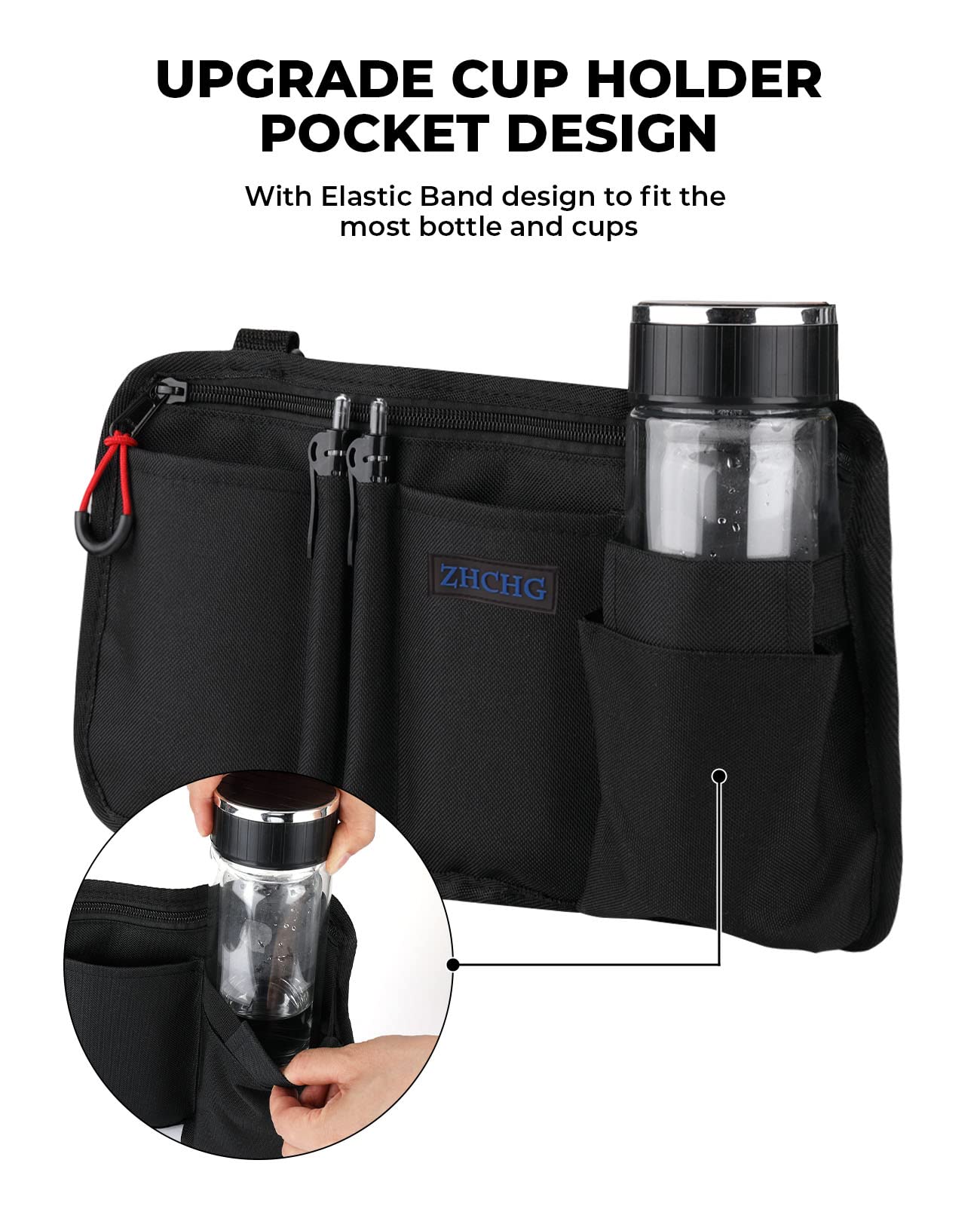 ZHCHG Wheelchair Side Bag with Cup Holder, Wheelchair Armrest Pouch Accessories for Walker, Rollator, Electric Scooter Wheelchairs, Ideal Gift for Mother's Day & Father's Day