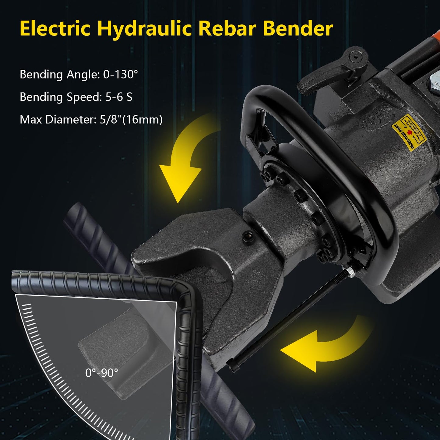 Electric Hydraulic Rebar Bender, 900W, 5/8 Inch #5 16mm Rebar Bender Tool, Hand Held Meatal Steel Copper Rod Bender Machine, Bending Angle 0-130 degree (900W 110V RB-16)