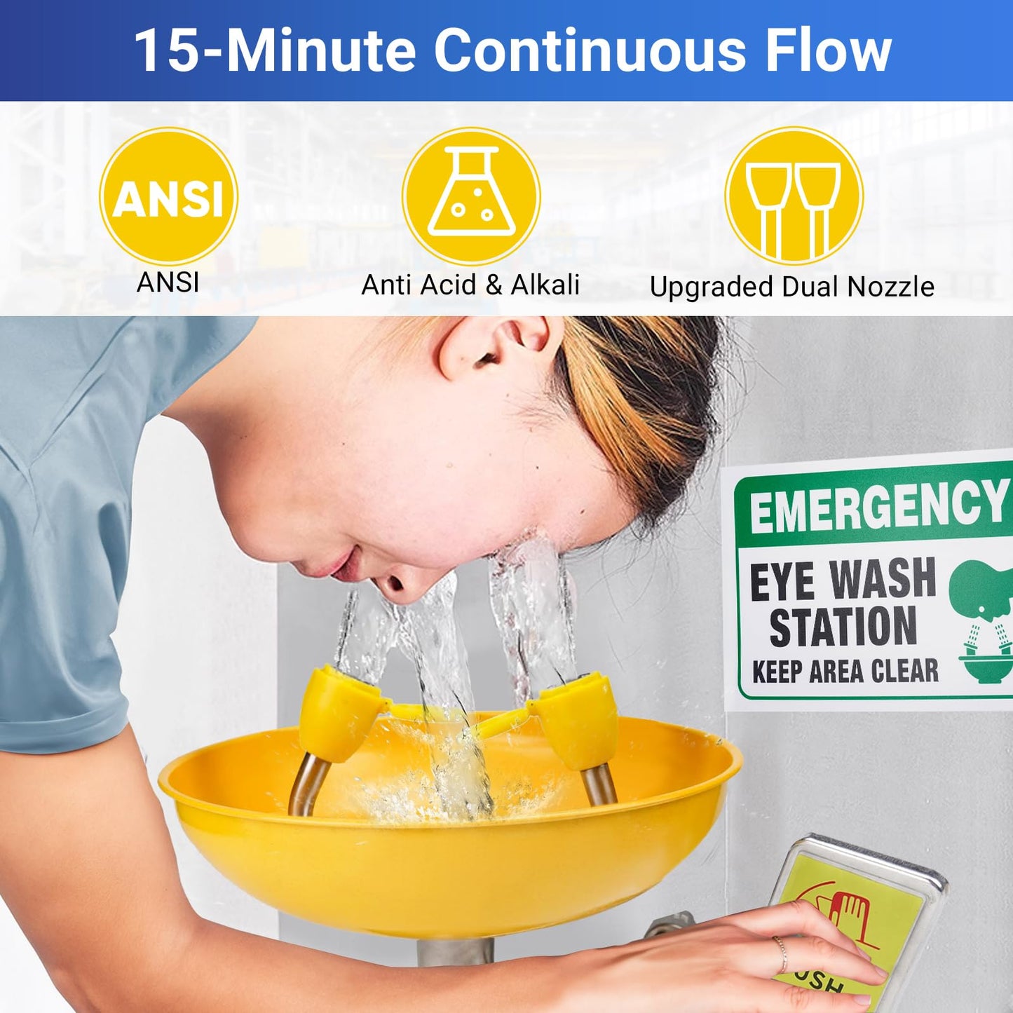2 Pack Emergency Eye Wash Station, Wall Mounted ABS Coated 304 Stainless Steel - OSHA Compliant Face Washing Units - Hands Free Aerated Spray for Multi-Zone Lab & Industrial Safety