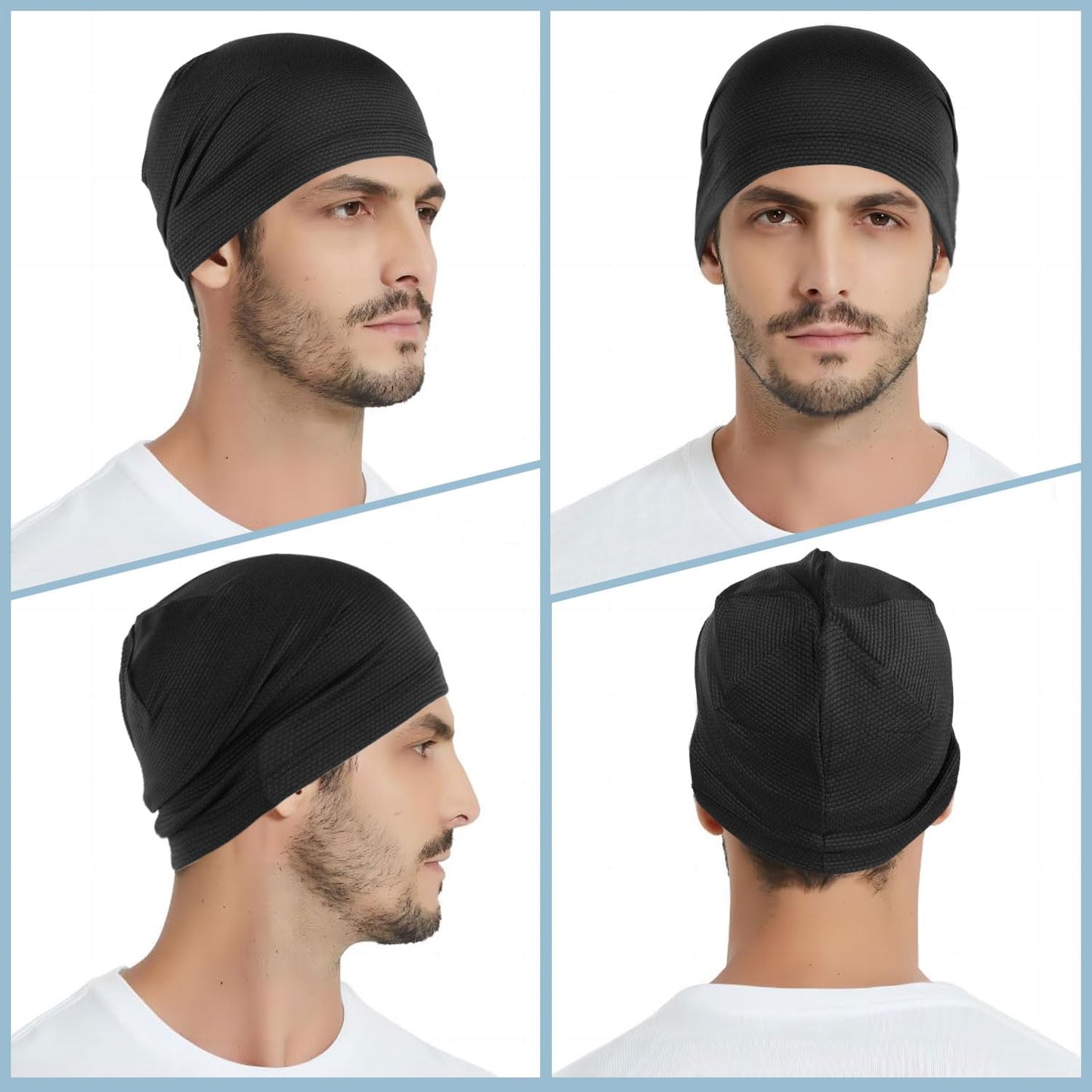 WTACTFUL Cooling Skull Cap for Men Women Breathable Running Caps Sweat Hat Skull Caps Thin Slouchy Beanie for Dreadlock Cycling Motorcycle Riding Hiking Helmet Liner Sport 3Pack Black Gray White