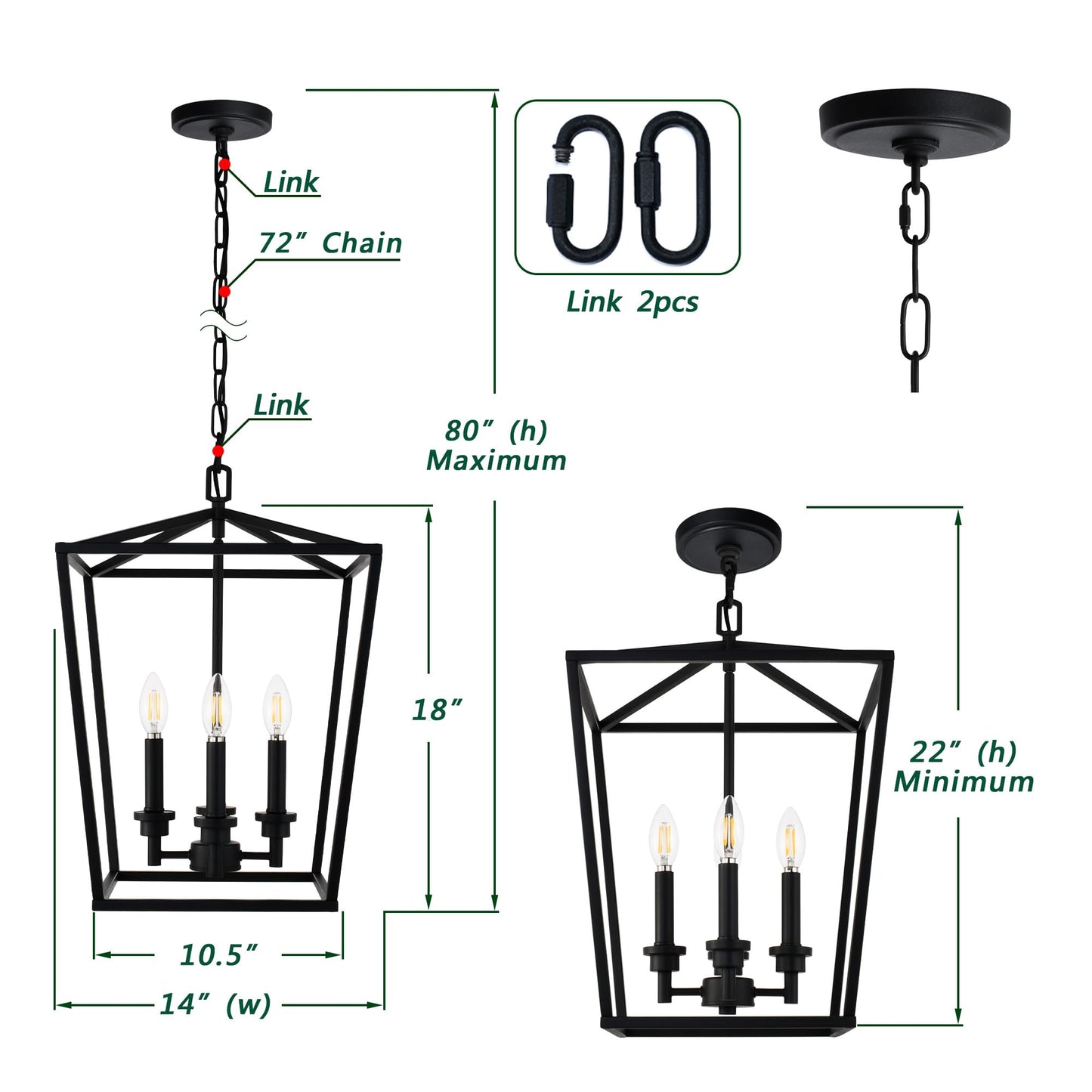 4 Light Chandelier, Industrial Ceiling Light Black Lantern Light Fixtures with Farmhouse Metal Cage Adjustable Height Hanging Light E12 Base for Kitchen Island, Entryway, Indoor, Textured Blak