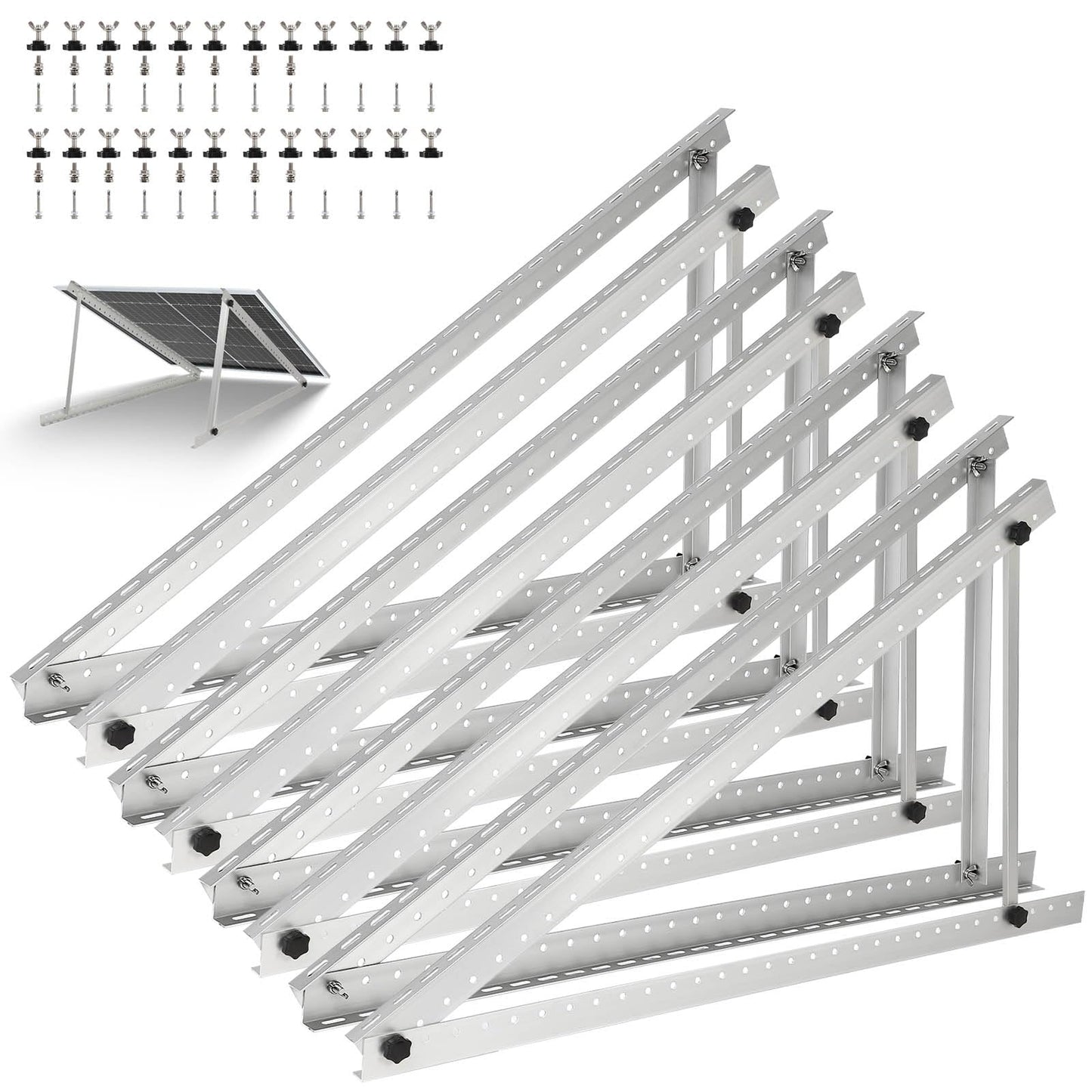 GCCSJ 4 Sets Solar Panel Mounting Brackets, 45in Aluminum Solar Panel Mount Brackets, Adjustable Solar Panel Tilt Mount Brackets, Solar Panel Stand for Roof Ground Off-Grid RV and Boat