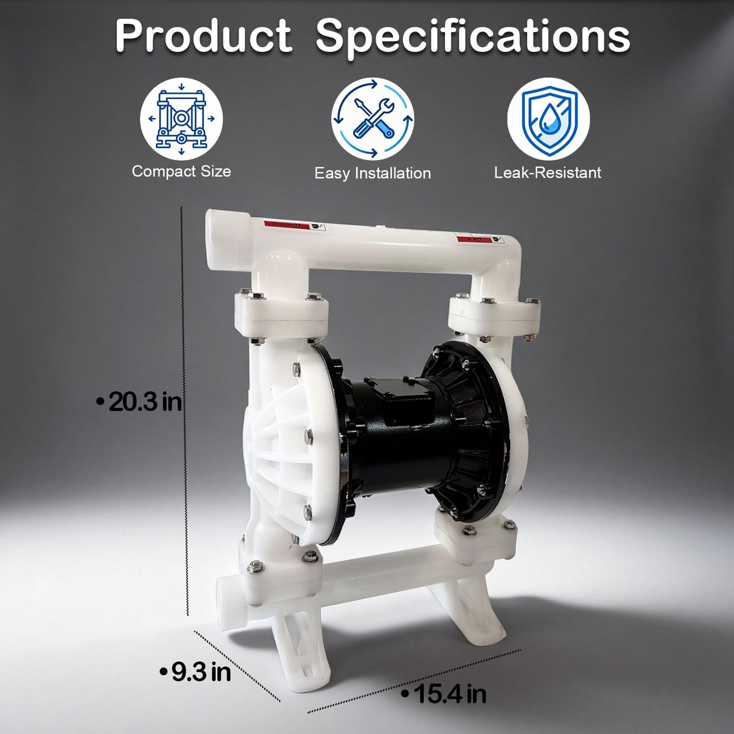 Air Operated Double Diaphragm Pump, 35 GPM and Max 100 PSI Oil Transfer Tump Polypropylene Body, 1.5" Inlet/Outlet 164 ft Lift 23 ft Suction for Diesel Grease Oil Transfer