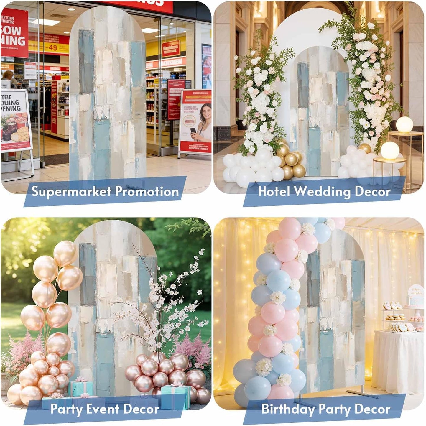 Jnbasdffb 7.2 Blue Beige Color Blocks Wedding Arch Cover, Stretchy Spandex Arch Backdrop Stand Covers FT, Abstract Oil