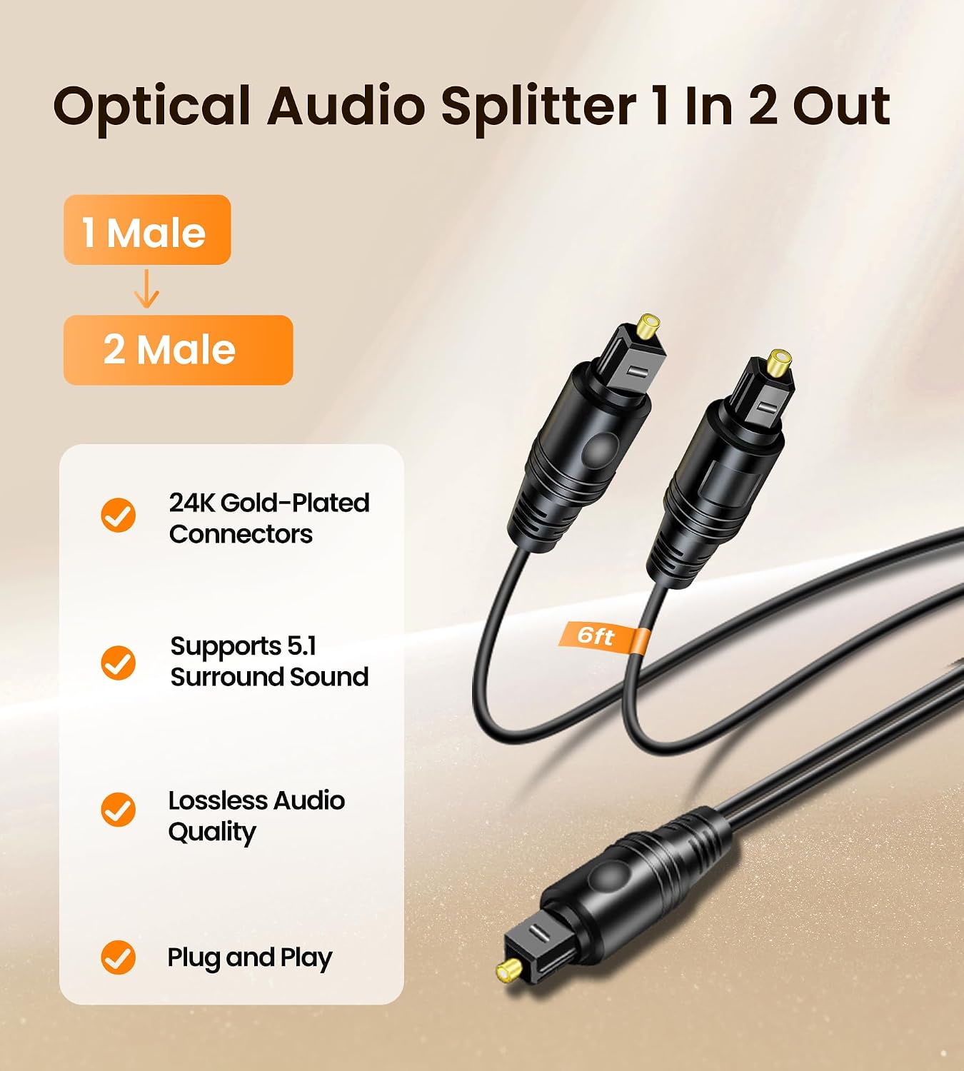 1 2 6ft, 1 2 PS3/PS4) avedio links Digital Audio Splitter in Out Toslink Digital Fiber Optic Audio Splitter Male Input