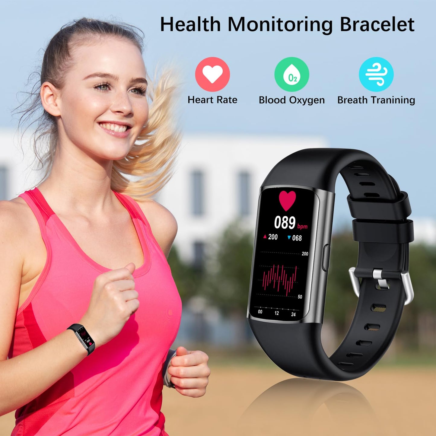 Smart Watch, Step Tracker Watch with 24/7 Heart Rate Monitor, Blood Oxygen, Sleep Monitor, Step Counter, Sports, IP68 Waterproof Fitness Watches for Men Women Compatible with Android & iPhone (Black)