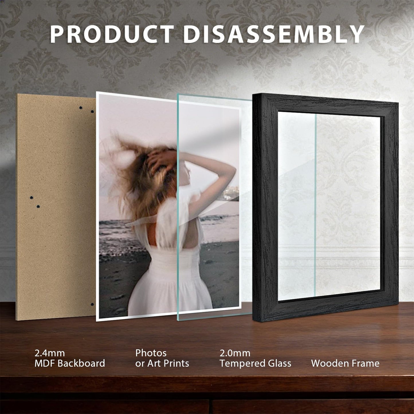 KissNow 13x19 Picture Frame 5-Pack - Black Wooden 19x13 Frames with Tempered Glass, Classic Gallery Design for Photos & Artwork, Horizontal or Vertical Wall Mounting