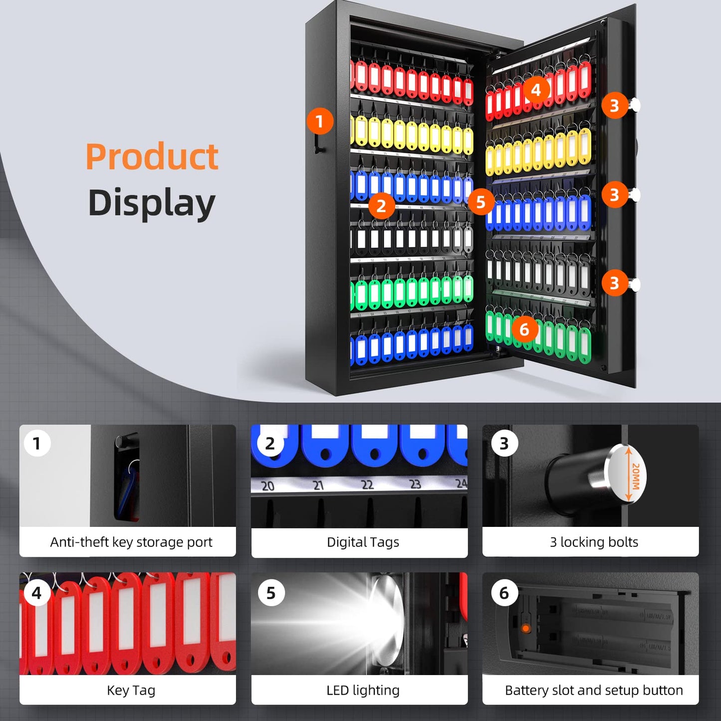 XDeer 122-Keys Key Lock Box Wall Mount with Advanced Anti-Theft Deposit Key Slot & LED Light, Key Cabinet with Combo and Key Lock, Key Safe for Hotels & Office & Companies & Car Dealerships 1PCS