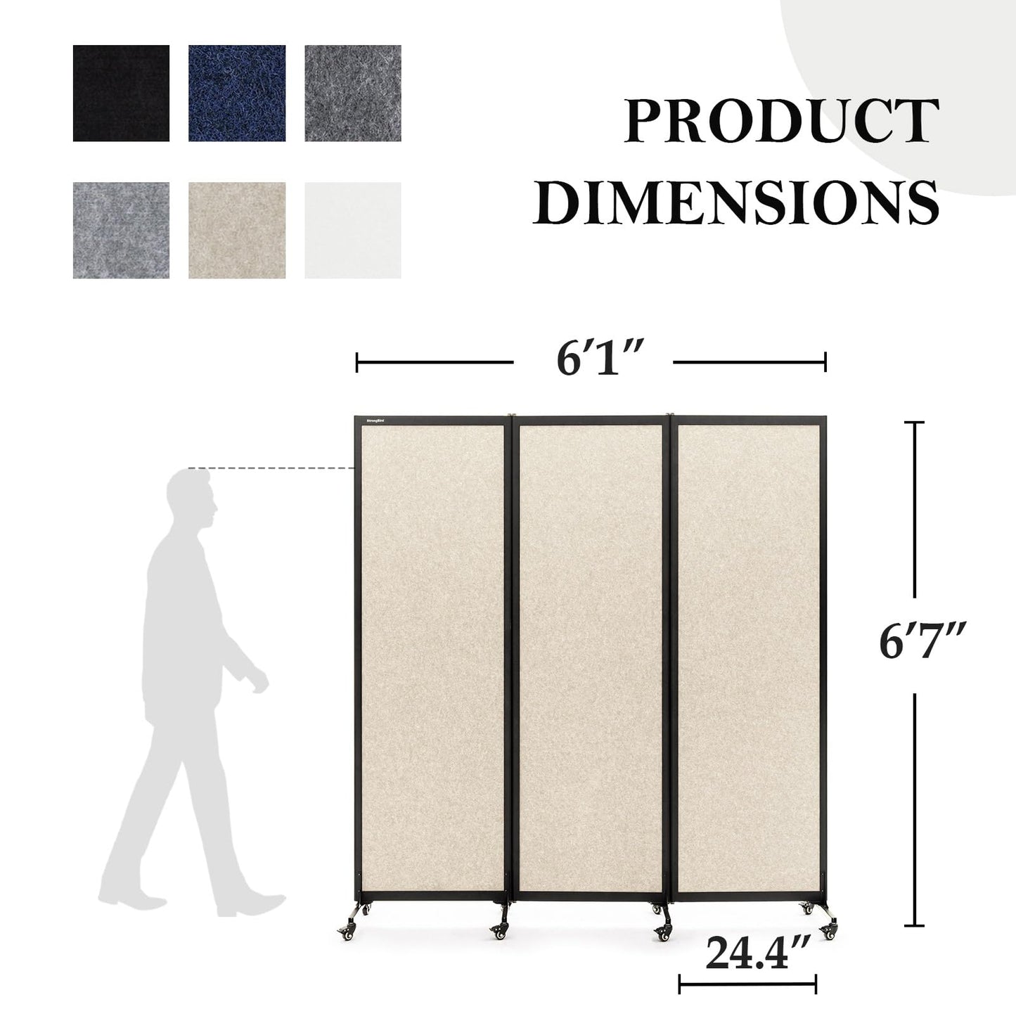 Upgrade Version Room Partition and Divider, Freestanding Rolling Dividers with Wheels,Office Privacy Screen Divider Wall,Classroom Felt Dividers,6'L* 6'7"H,3 Panel,Beige