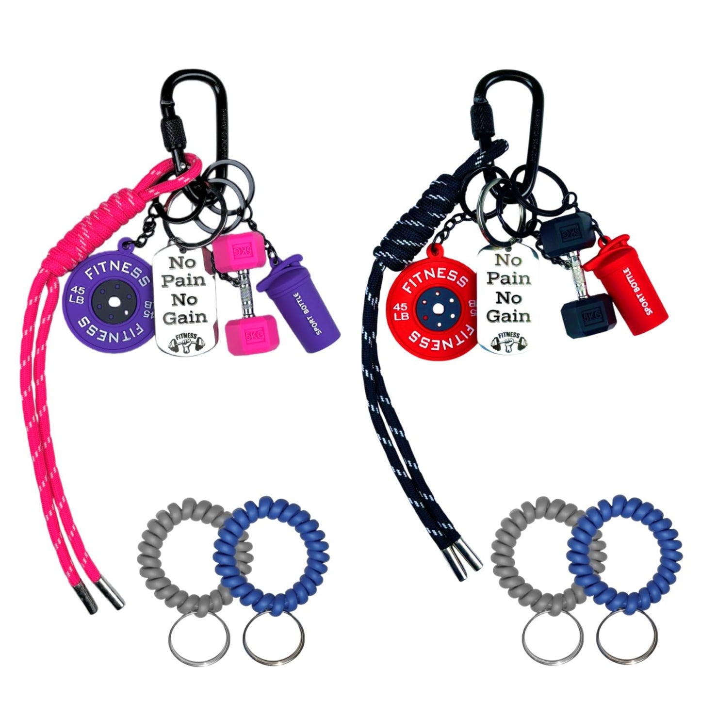 FENGSHOUNIAN 2 Pcs Dumbbell & Weights Keychain, Flexible Wrist Coils, Motivational Fitness Gym Keychain Bag Purse Charms Fitness Gift