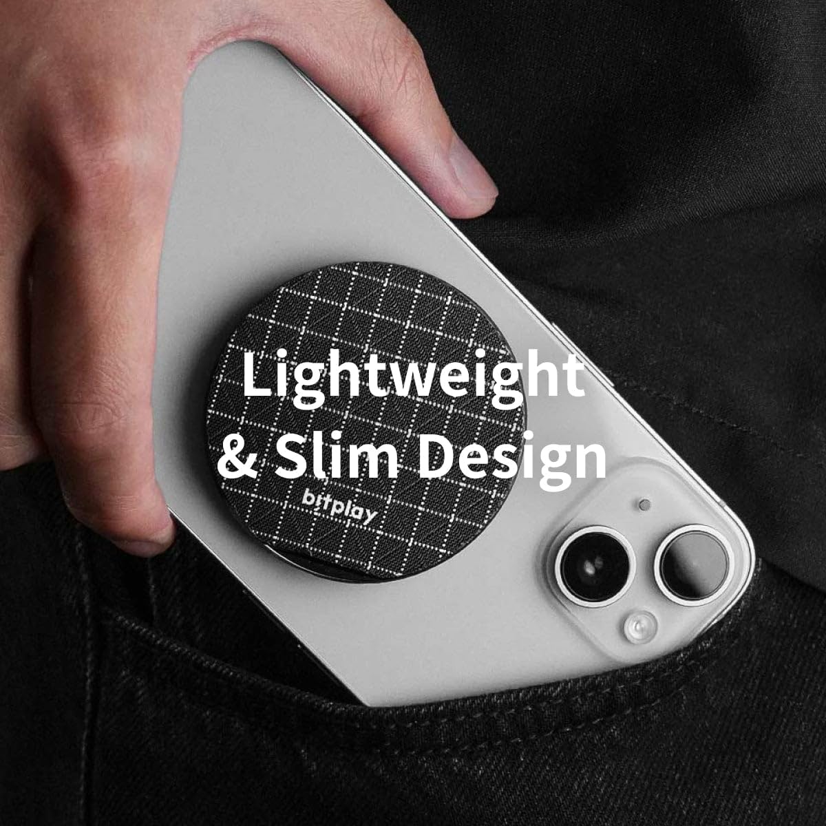 bitplay Magnetic Phone Grip for MagSafe, Finger Holder and Kickstand for Smartphones, Adhesive Metal Ring Included