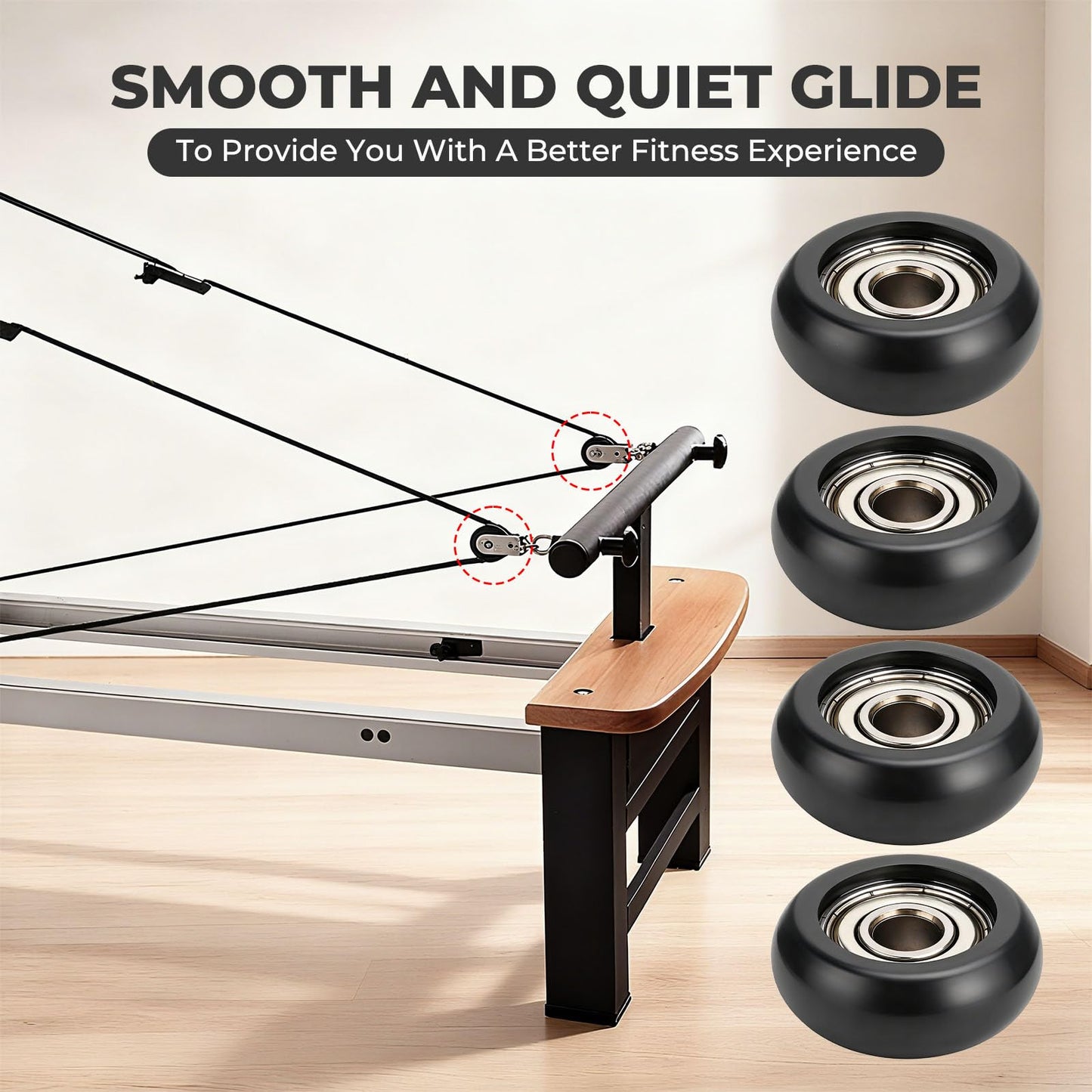 YIBEICO Roller Wheels for Aero Pilates Reformer, Replacement Roller Wheels for Pilates Reformer Machines, Smooth and Quiet Glide