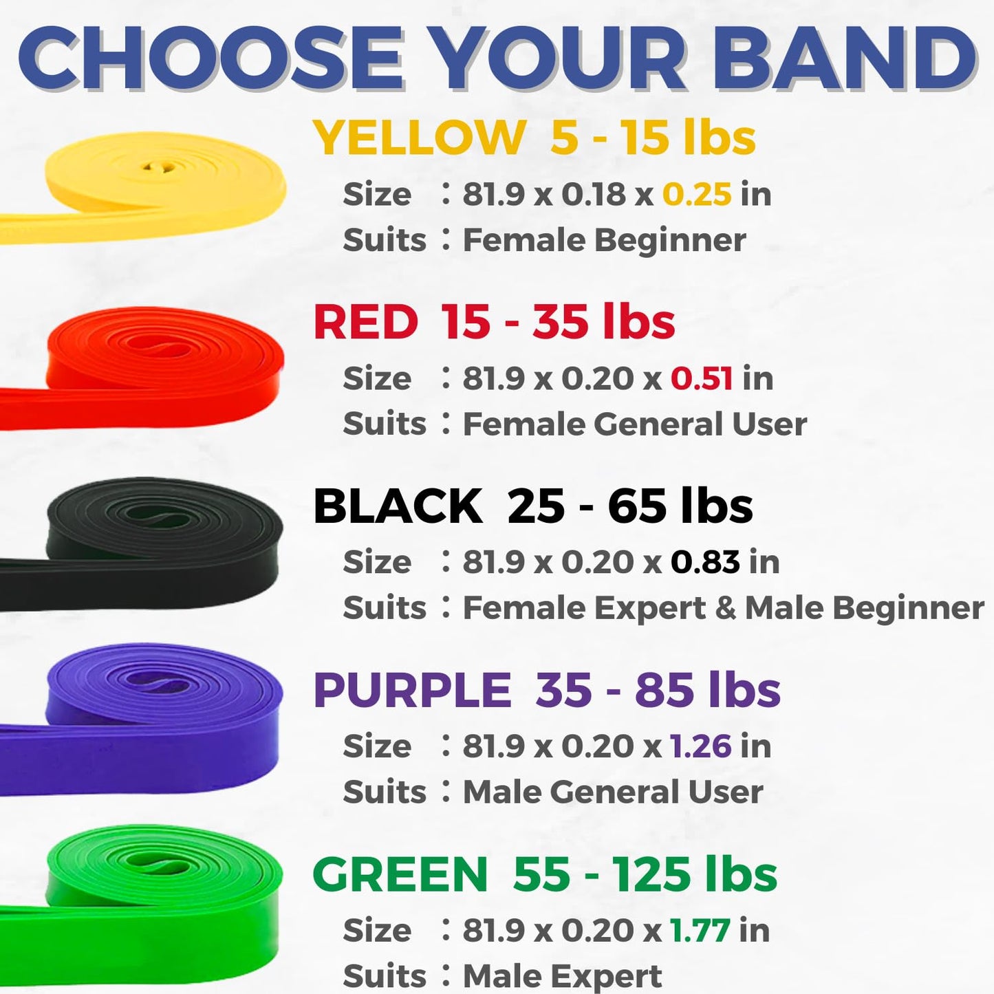 LEZER Resistance Bands for Working Out, Exercise Band, Pull Up Band, Elastic Band, Stretching, Training, Gym, Physical Therapy, Fitness, Workout, Yoga, with Instruction, Set of 5