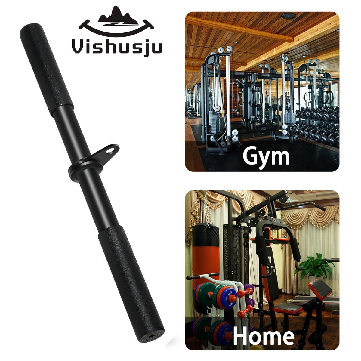Vishusju Pulldown Straight Bar Rotating Steel with Rubber Grips LAT Pull Down Handle for Pulley Cable Machine Triceps Training Rowing Machine Attachment for Home Gym Strength Exercise