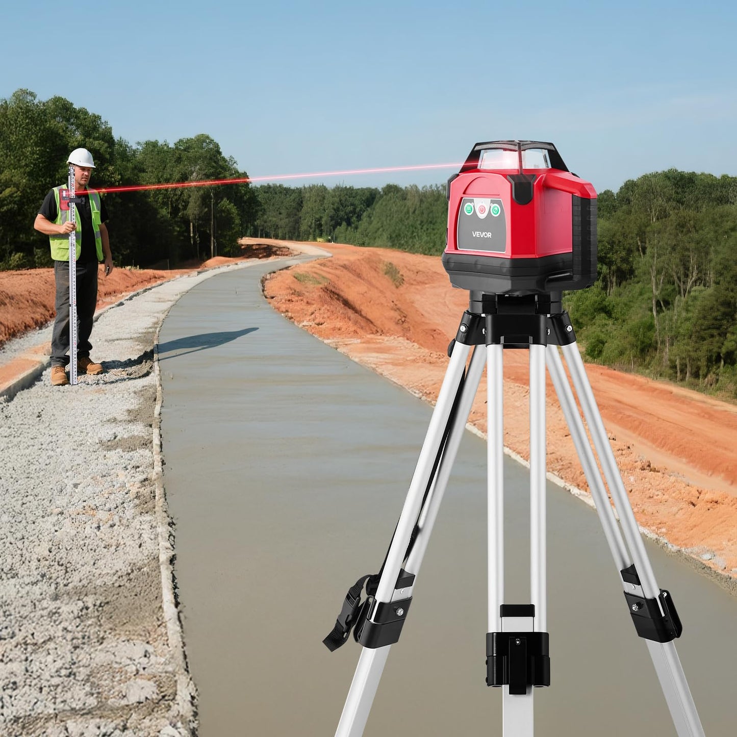 VEVOR Rotary Laser Level Kit, 2650ft 360-Degree Self Leveling Red Horizontal Laser Transit,with Heavy-duty Tripod, Receiver, Remote Control, Toolcase, IP66 Waterproof, 0.06in/100ft for Construction