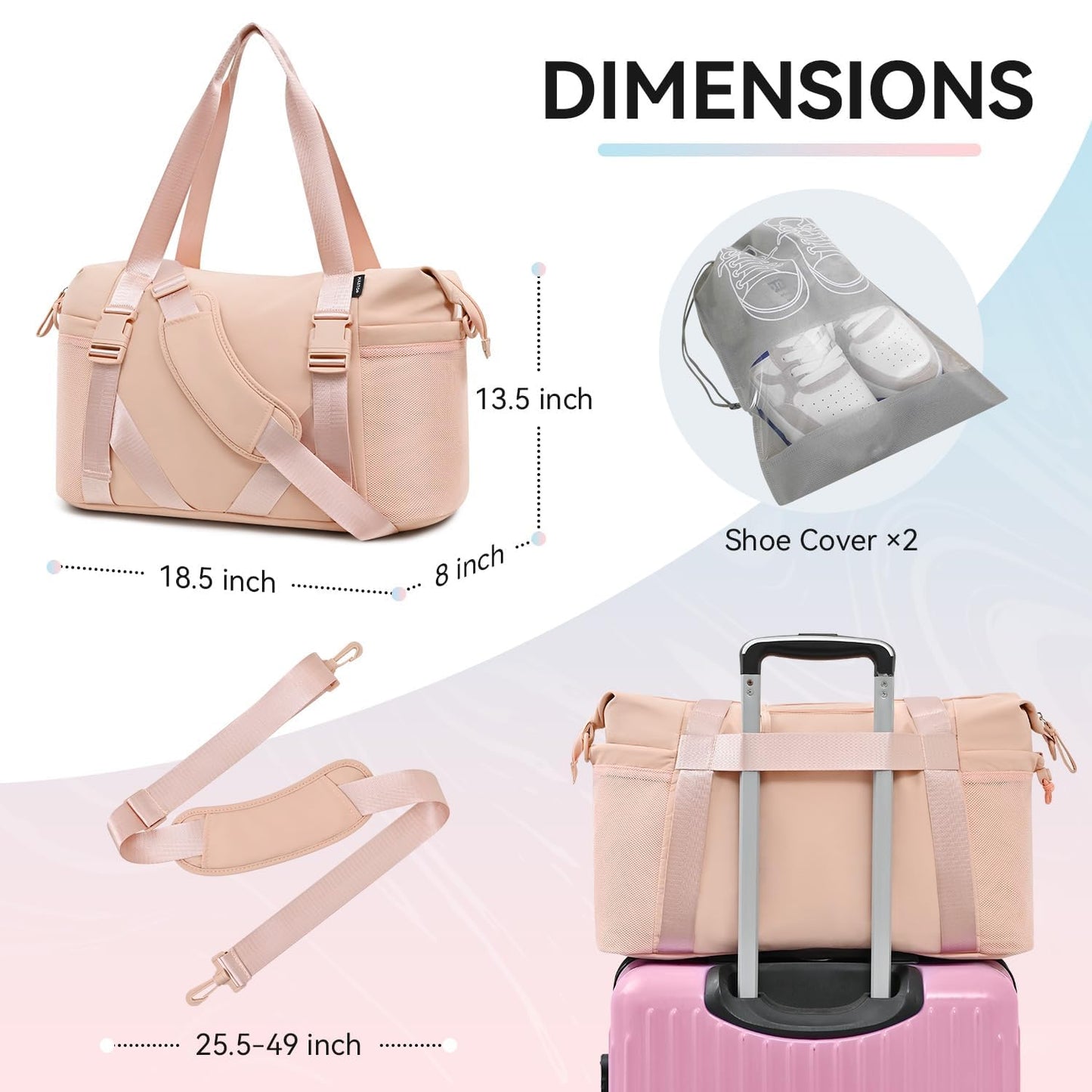 MAXTOP Gym Tote Bag for Women Pink Travel Duffle Bag with Yoga Mat Holder, Ideal for Yoga Accessories Workout Overnight Gymnastics Exercise Dance