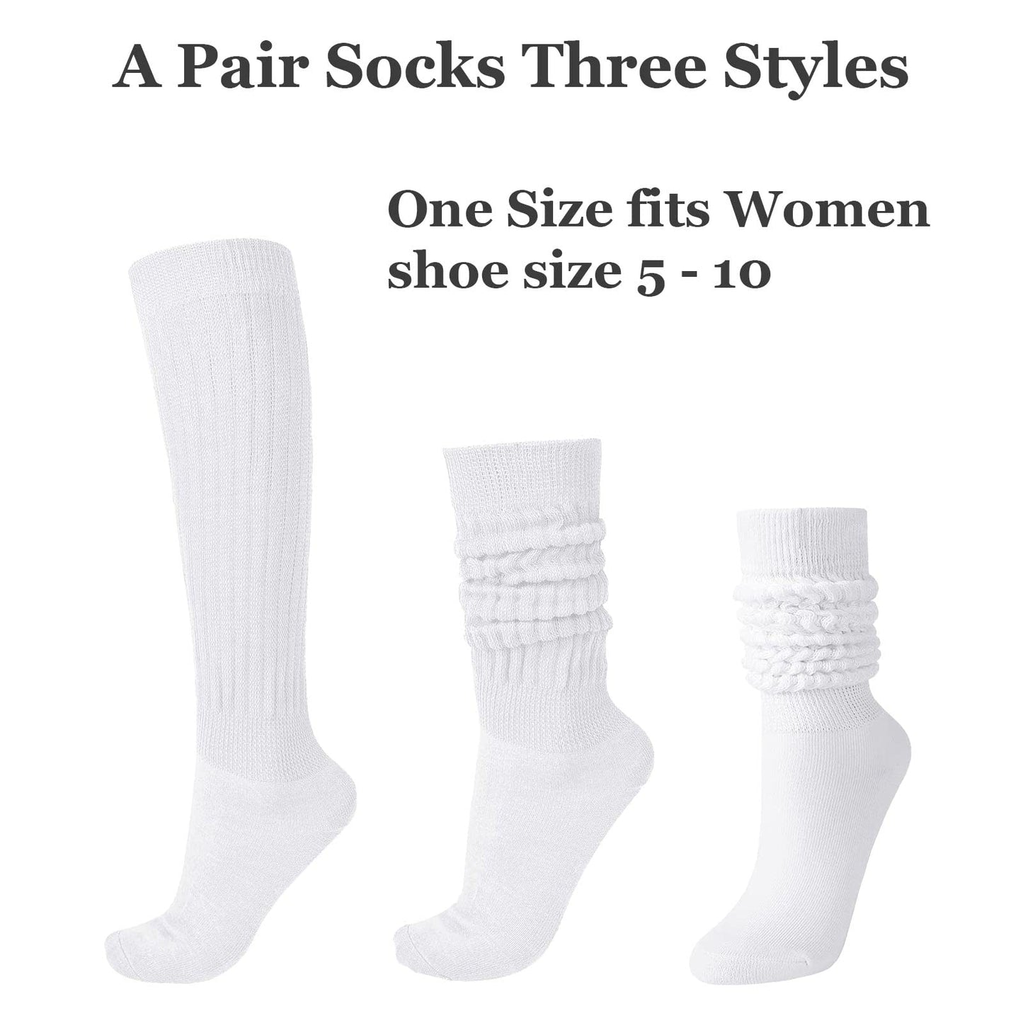 FLYDO Womens Slouch Sock Scrunch Socks Soft Long Boot Socks for Women Stacked High Sock 3 Pack White