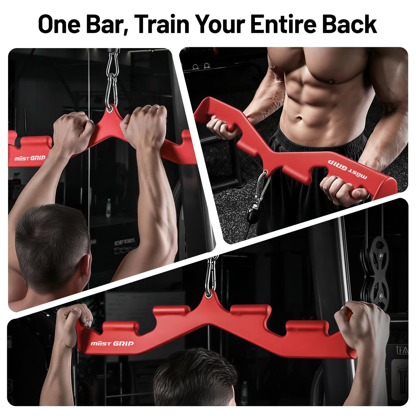 MOST GRIP LAT Pull Down Bar with 6 Ergonomic Handles, Neutral Grip LAT Pulldown Attachments for Whole Back Training, Wide Grip LAT Pulldown Bars for Home Gym Cable