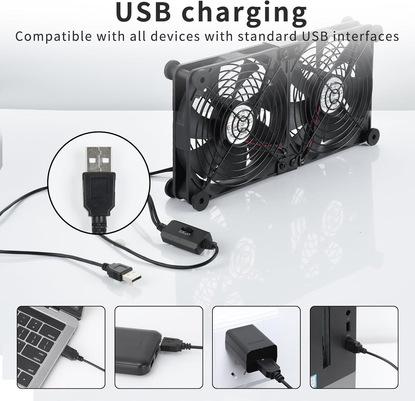 ELUTENG 140mm 3 12V Dual AC USB Computer Fan USB Fans for Cooling Speed Control Computer Fan with AC Plug for Laptop